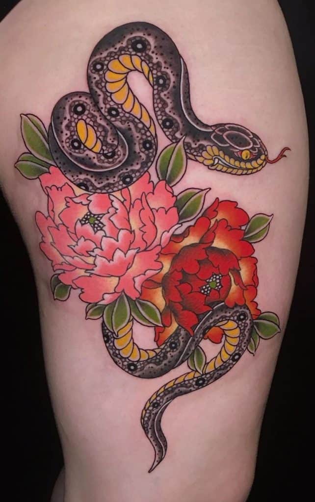 Snake and Flower Tattoo