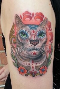 Sugar Skull Cat Tattoo