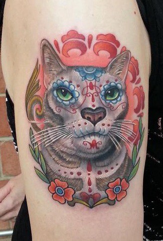 Sugar Skull Cat Tattoo