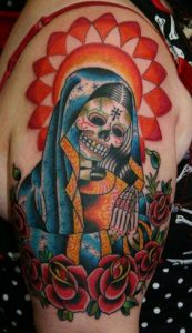 Virgin Mary Sugar Skull Tattoo