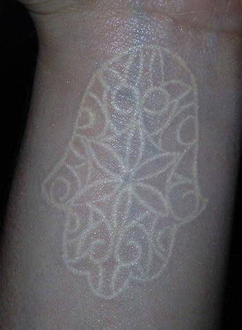 White Ink Hamsa Tattoo