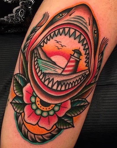 American Traditional Shark Tattoo