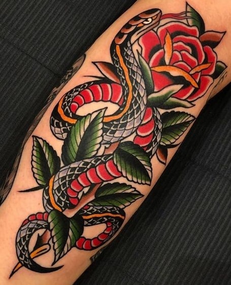 American Traditional Snake Tattoo