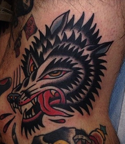 American Traditional Wolf Tattoo 