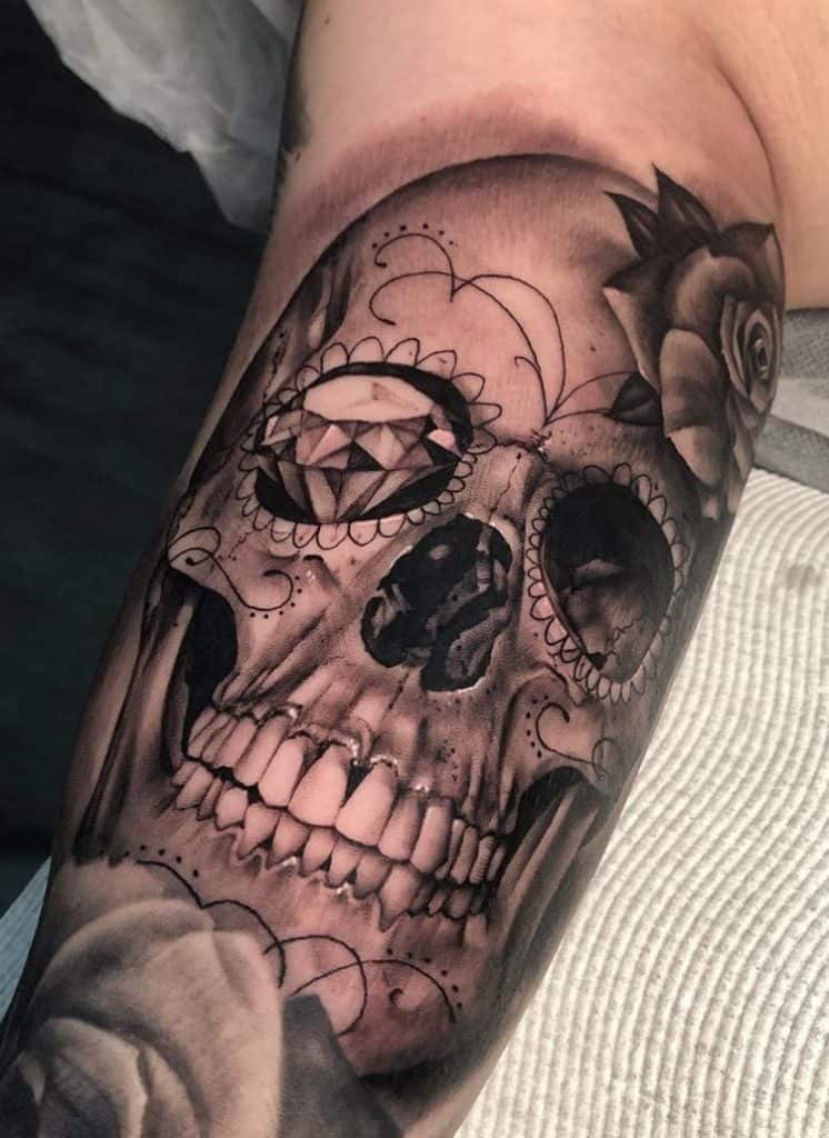Black and Grey Sugar Skull Tattoo