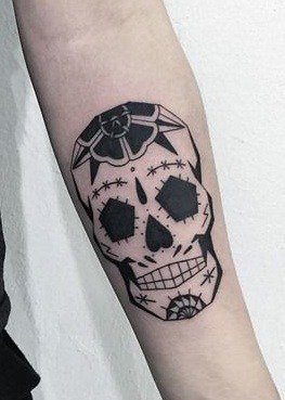 Black-work Sugar Skull Tattoo
