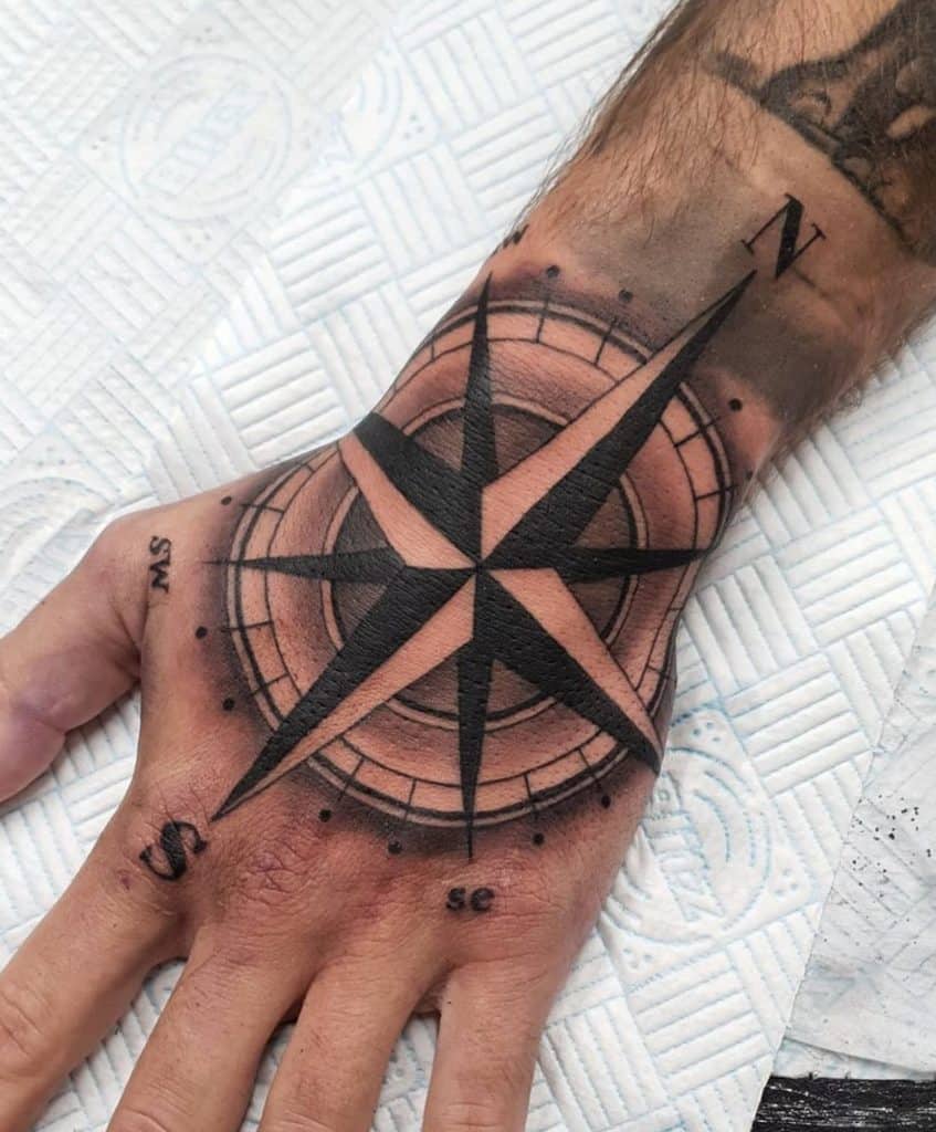 Blackwork Compass Tattoo
