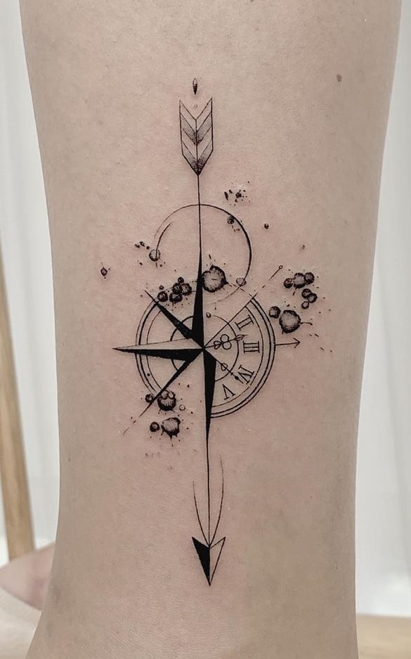 Blackwork Compass Tattoo