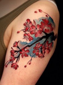 Cherry Blossom Watercolor Tattoo