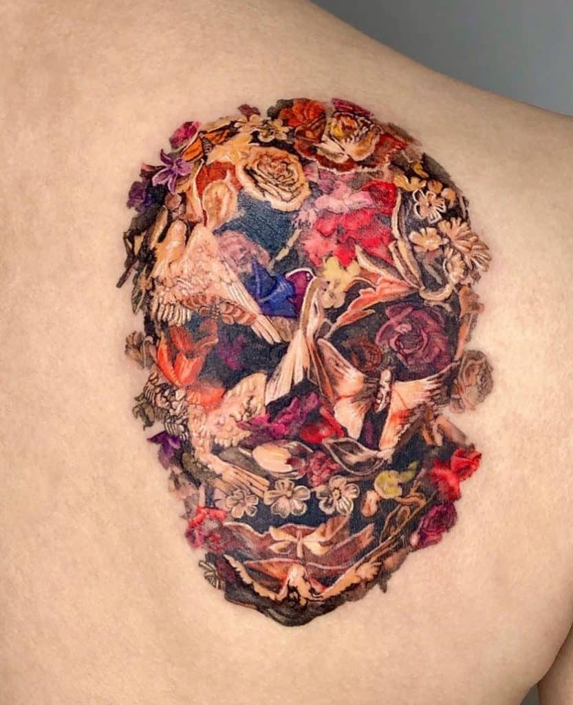 Skull and Flower Tattoos