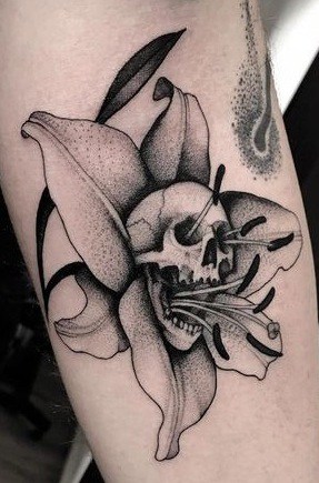 Skull and Flower Tattoos