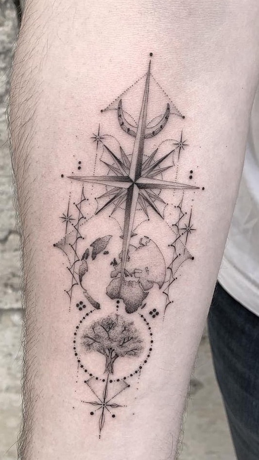 Graphic Compass Tattoo