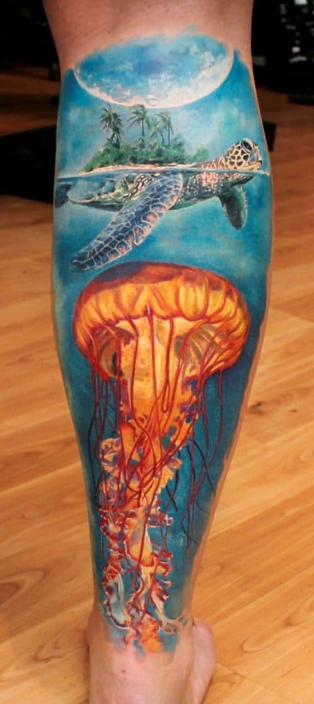 Jellyfish Tattoo on Calf