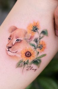 Flower and Lion Tattoos