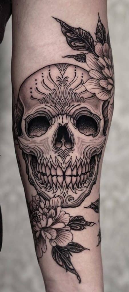 Peony and Skull Tattoo