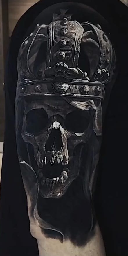 Realistic Black and Grey Skull Tattoo