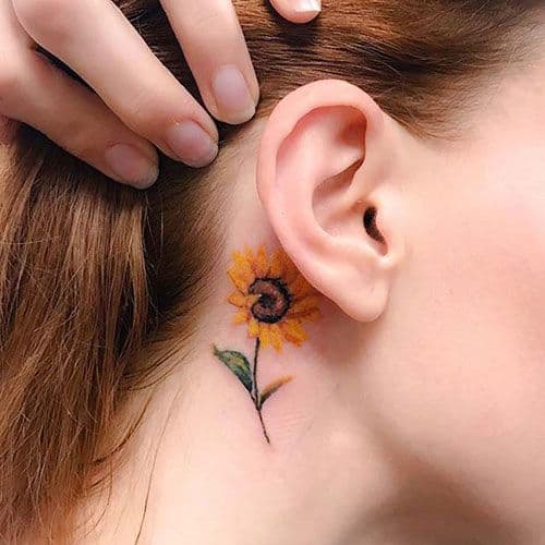 Sunflower Tattoo Behind the Ear