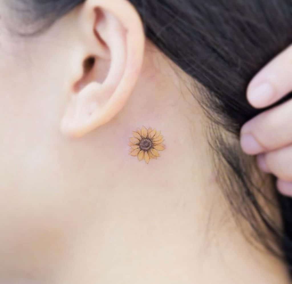 Sunflower Tattoo Behind the Ear