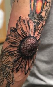 Sunflower Tattoo on Elbow