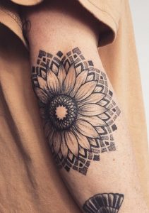 Sunflower Tattoo on Elbow