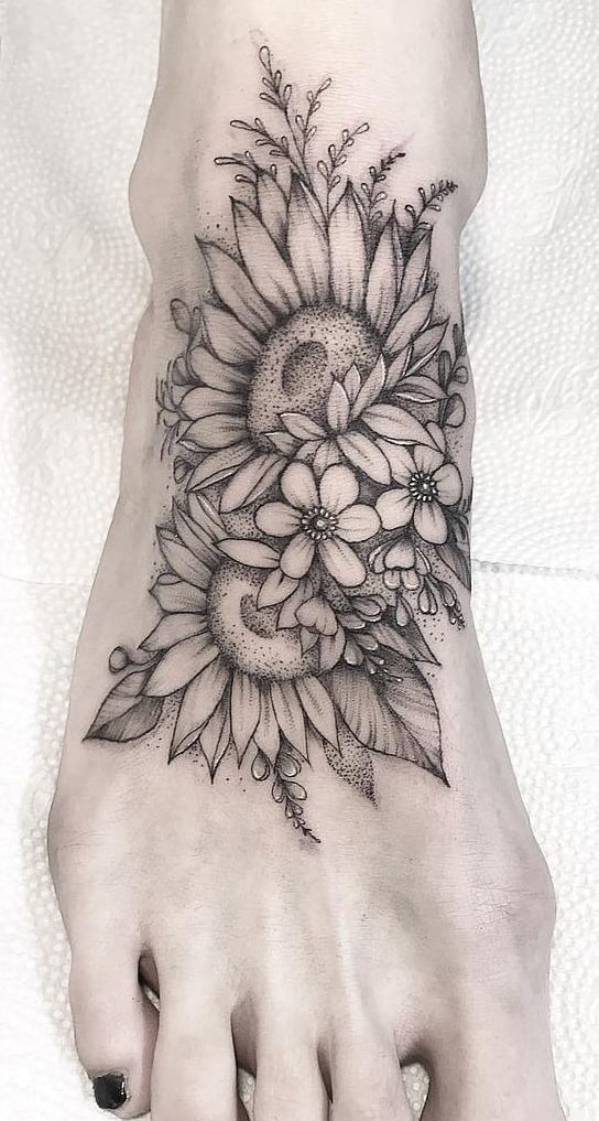 Sunflower Tattoo on Foot