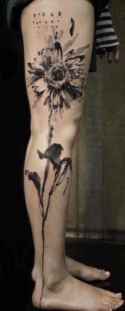Sunflower Tattoo on Leg