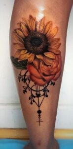 Sunflower Tattoo on Leg