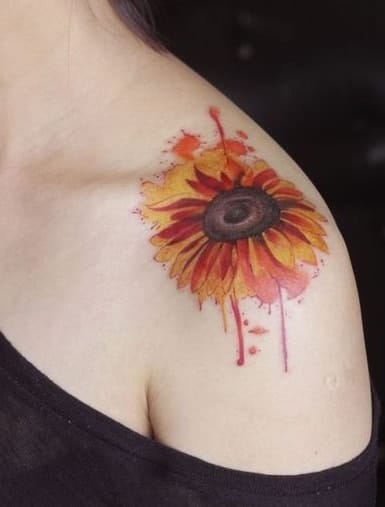 Sunflower Tattoo on Shoulder