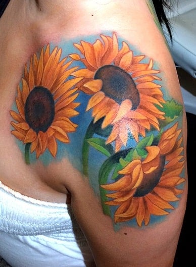 Sunflower Tattoo on Shoulder 