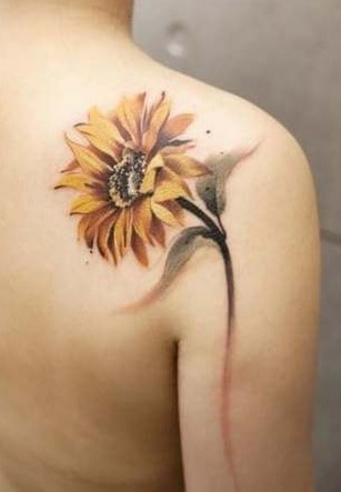 Sunflower Tattoo on Shoulder Blade