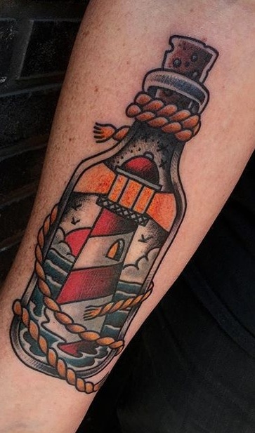 American Traditional Bottle Tattoo