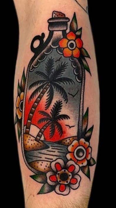 American Traditional Bottle Tattoo