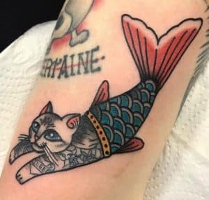 American Traditional Cat Tattoo