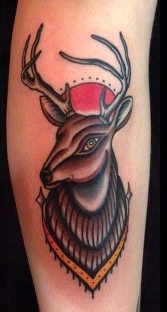 American Traditional Deer Tattoo
