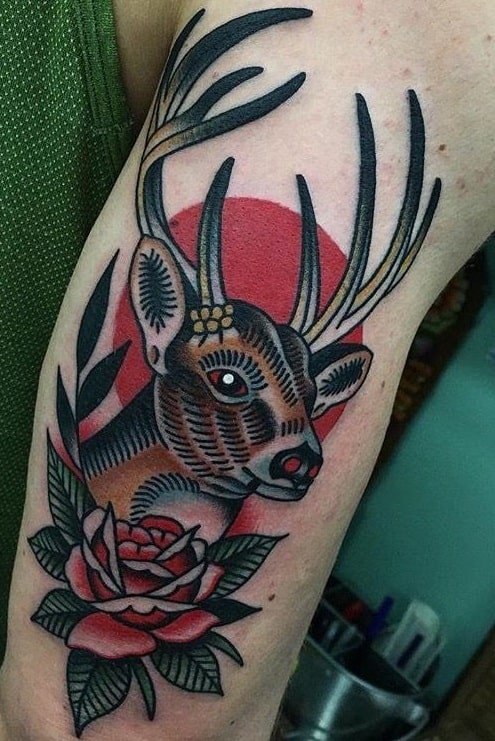 American Traditional Deer Tattoo