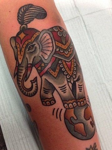 American Traditional Elephant Tattoo