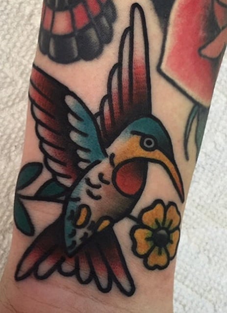 American Traditional Hummingbird Tattoo
