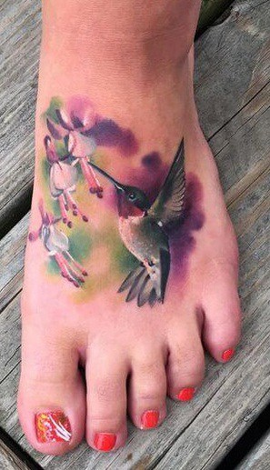 Hummingbird Tattoo on Foot