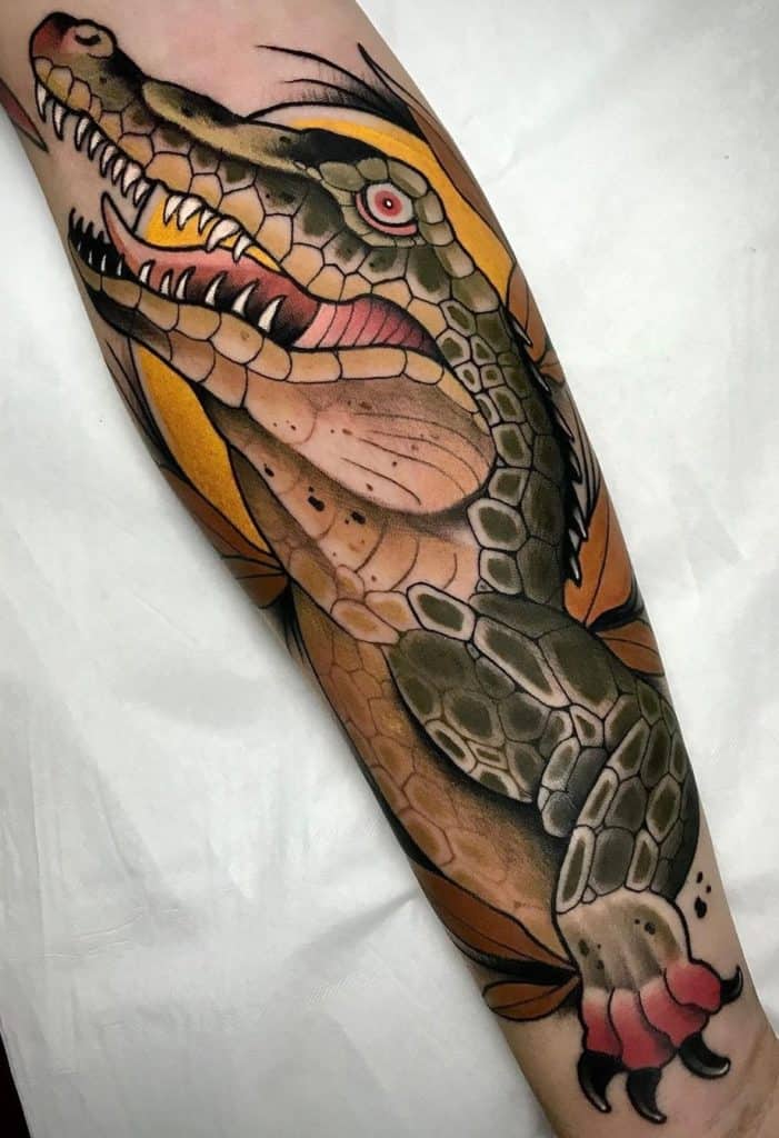 Neo-traditional Crocodile Tattoo.