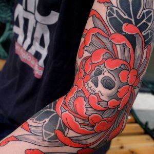 Japanese Skull and Flower Tattoo
