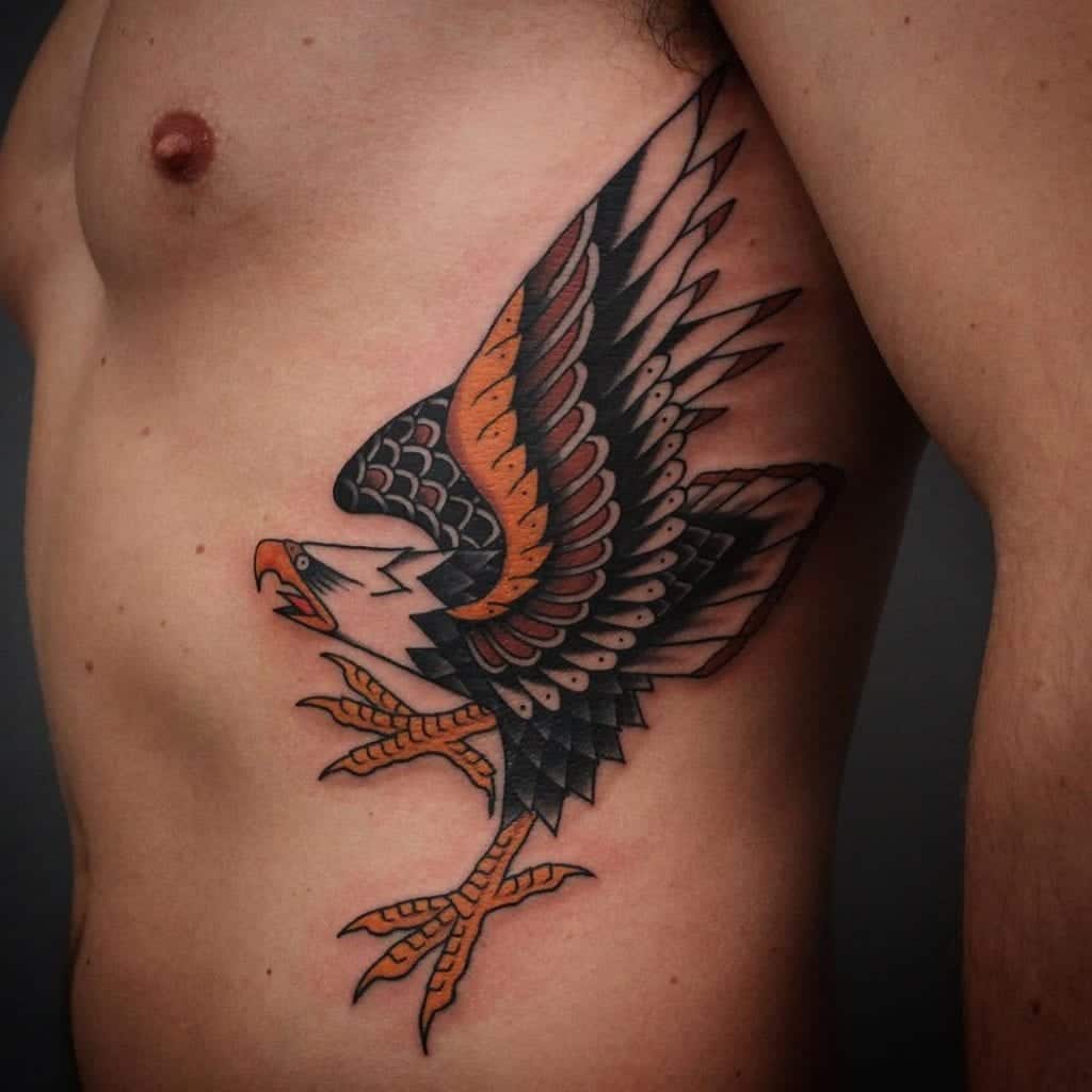 Traditional Eagle Tattoo on Ribs