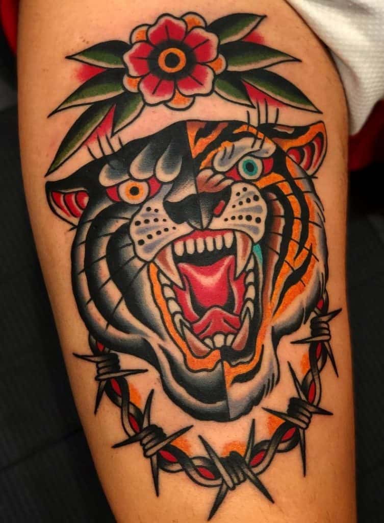 Traditional Panther and Traditional Tiger Tattoos