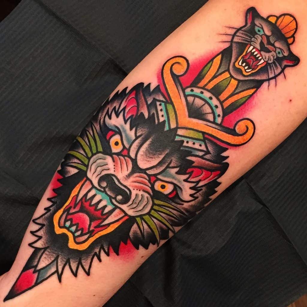 Wolf and Dagger Tattoo