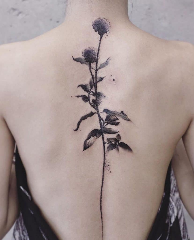 Black & Grey Watercolor Flower Tattoo