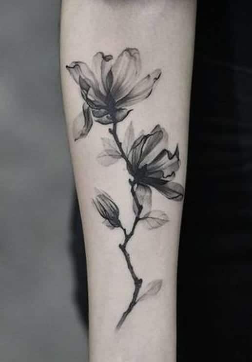 Black & Grey Watercolor Flower Tattoo