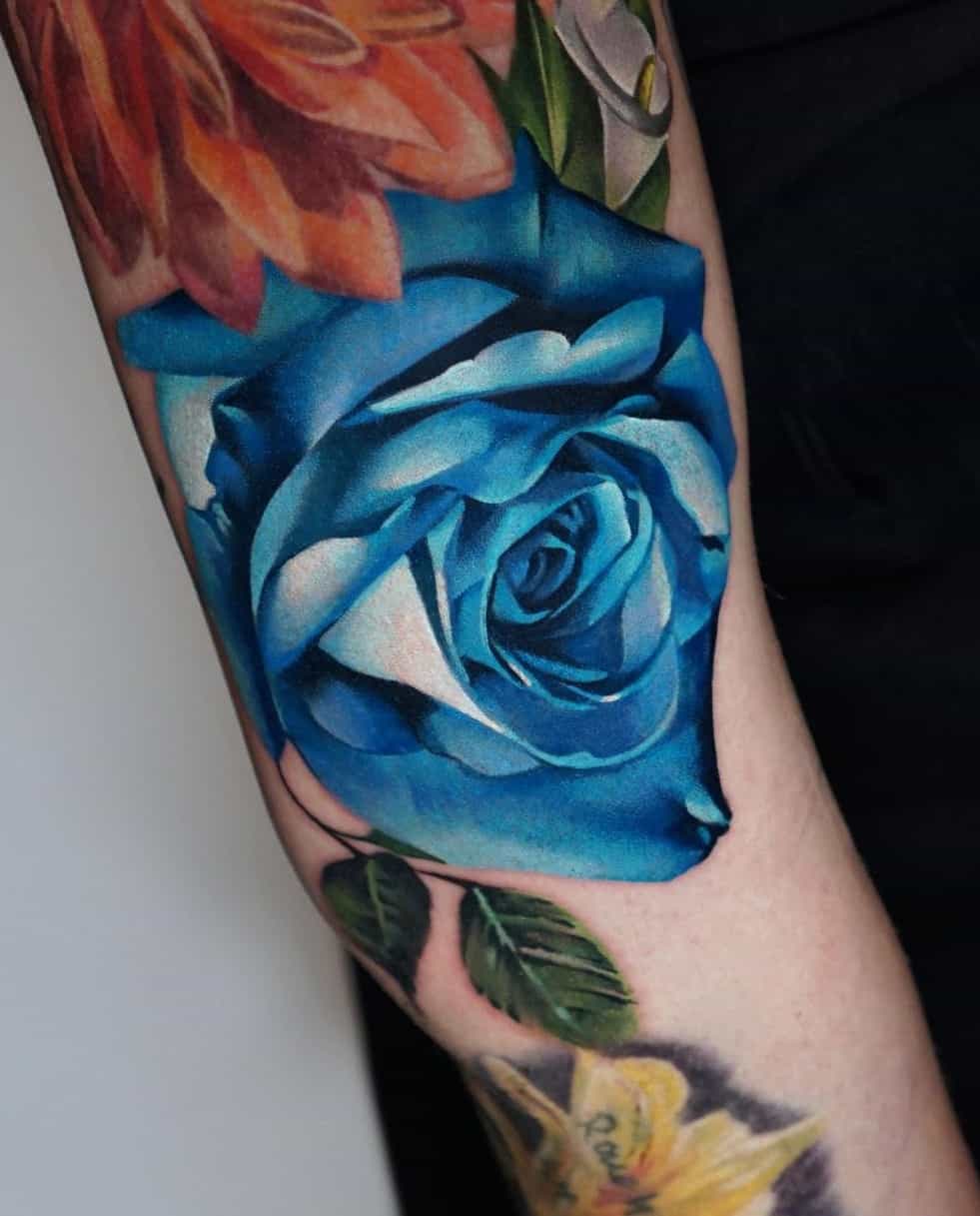 Blue Rose Temporary Tattoo Flower Ornament Realistic Arm Women Body Sexy  Sticker | eBay