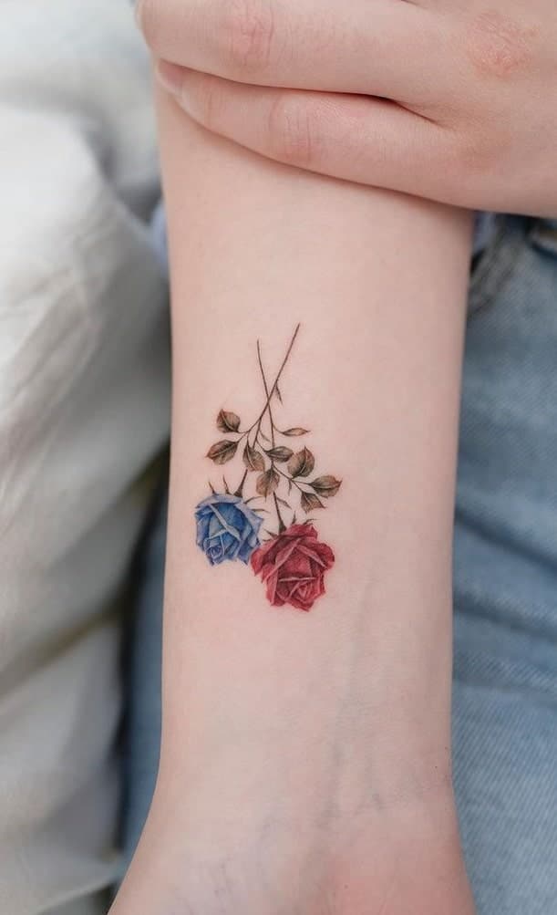 Blue and Red Rose Tattoo