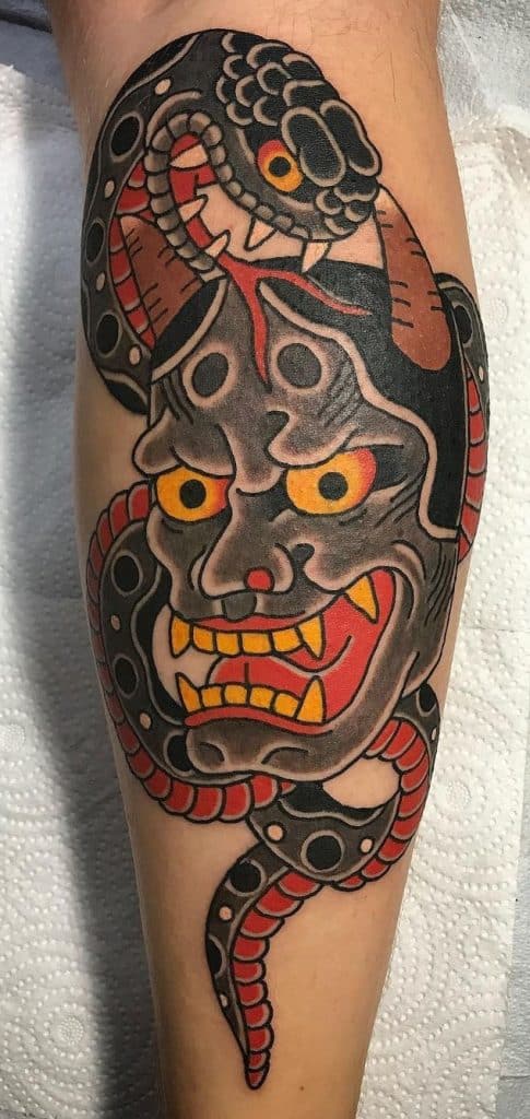 Hannya Mask and Japanese Snake Tattoo