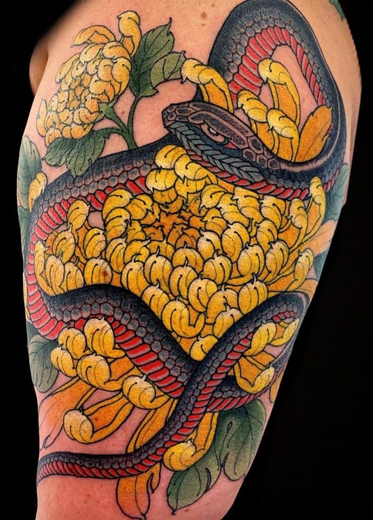 Japanese Chrysanthemum and Snake Tattoo