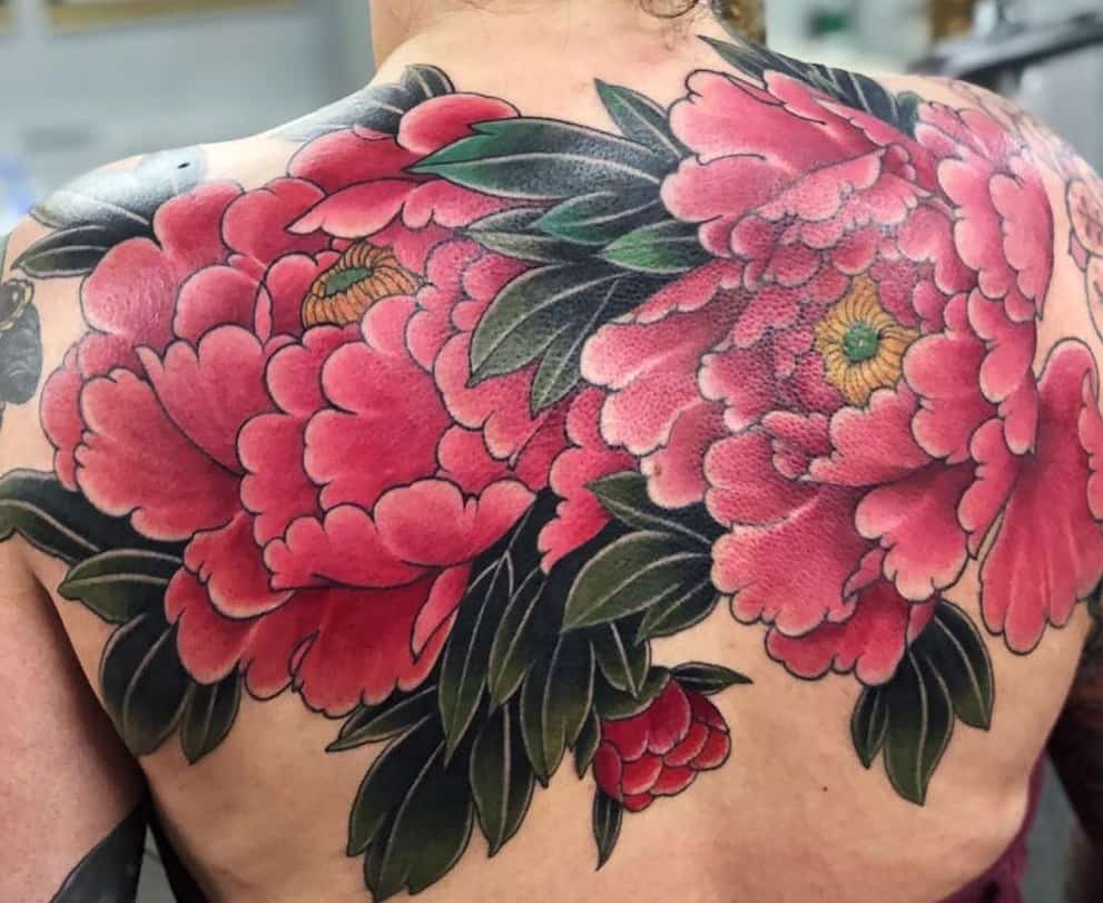 Japanese Flower Back Tattoo